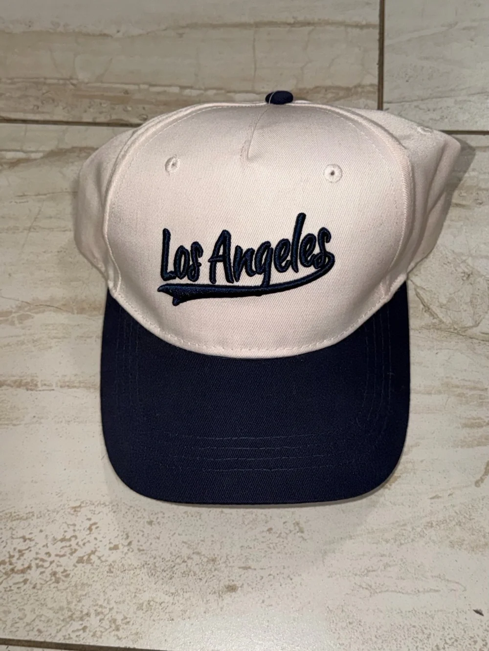 Los Angeles Script Baseball Cap - Off White & Navy
